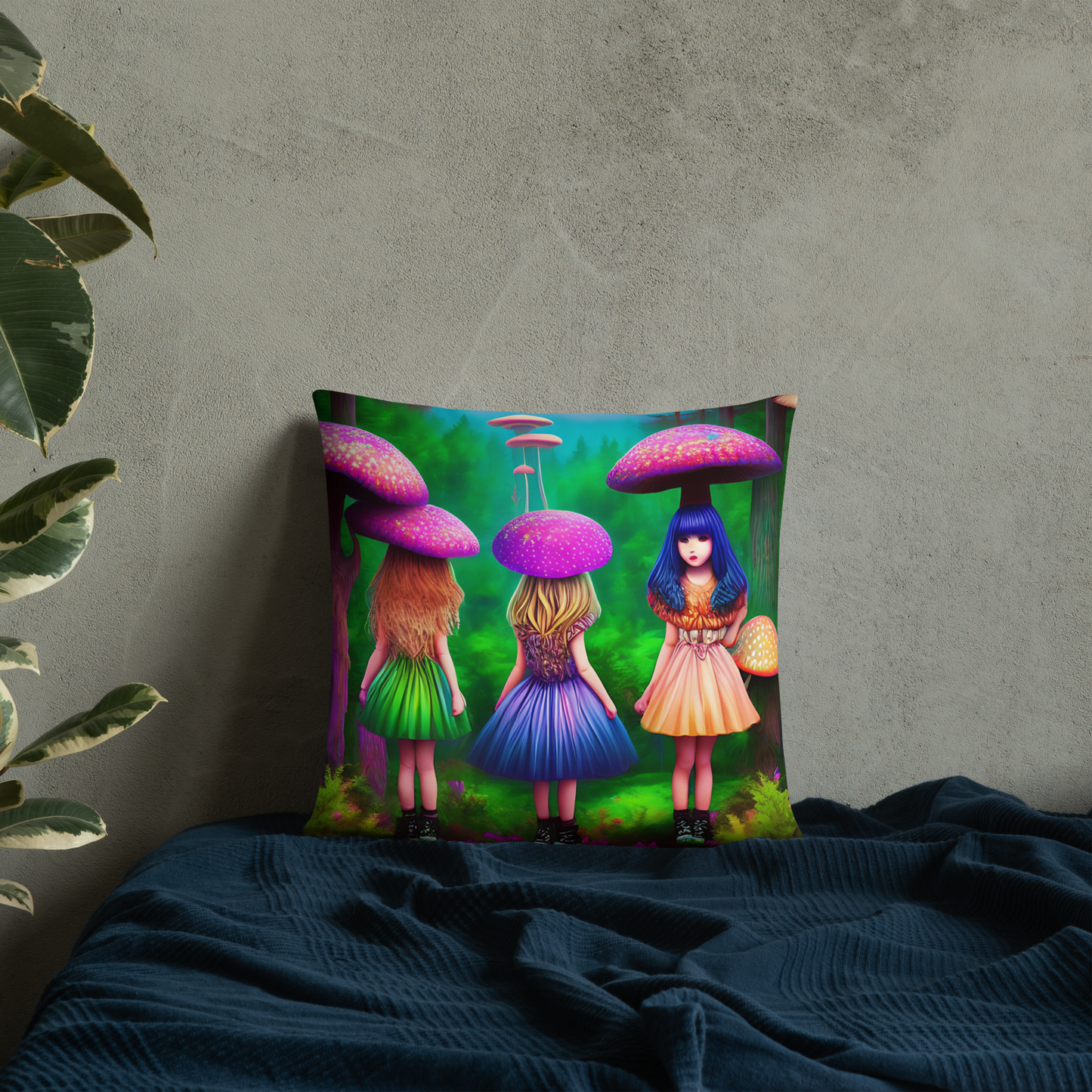 Psychedelic Forest Friends Basic Pillow by laurameghan