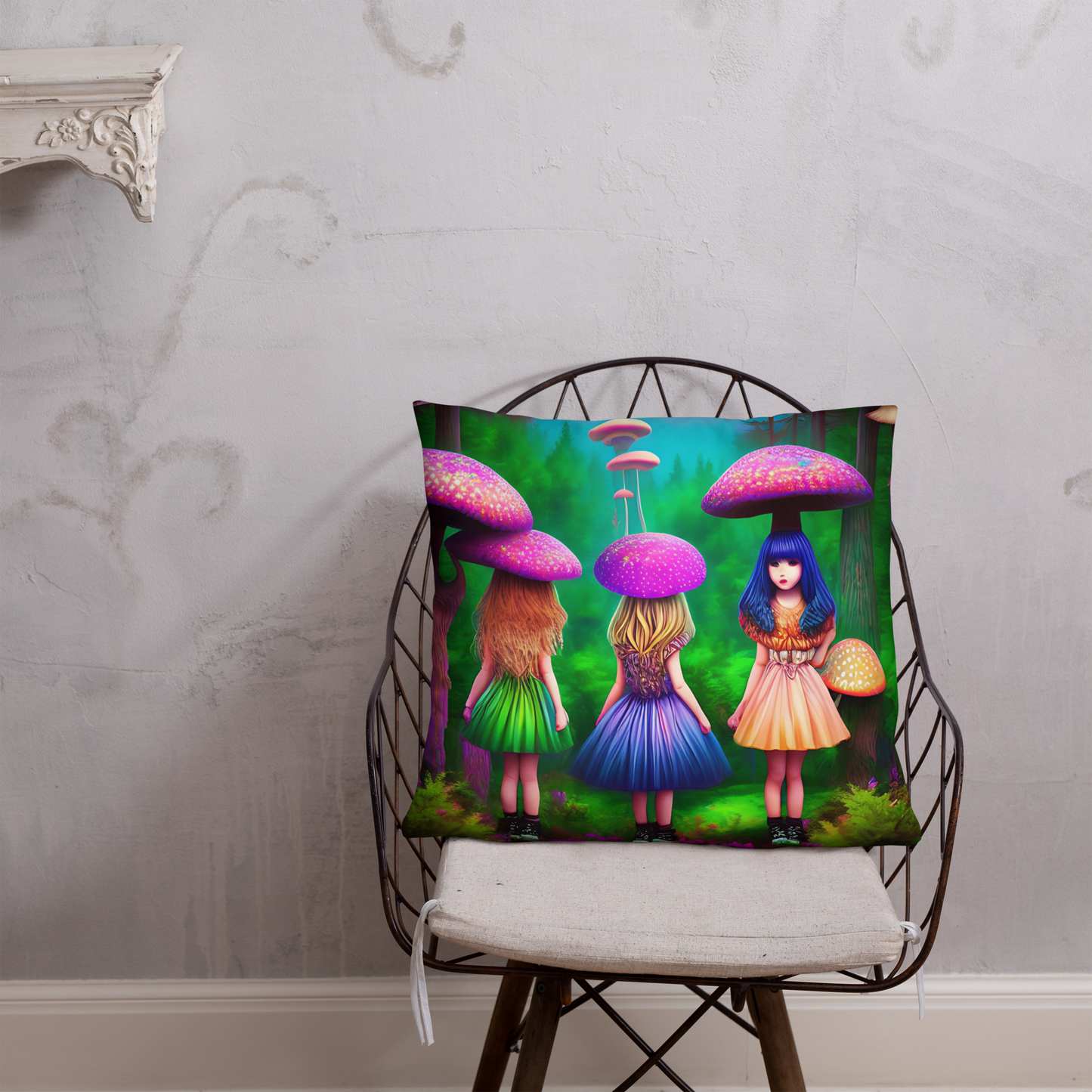 Psychedelic Forest Friends Basic Pillow by laurameghan