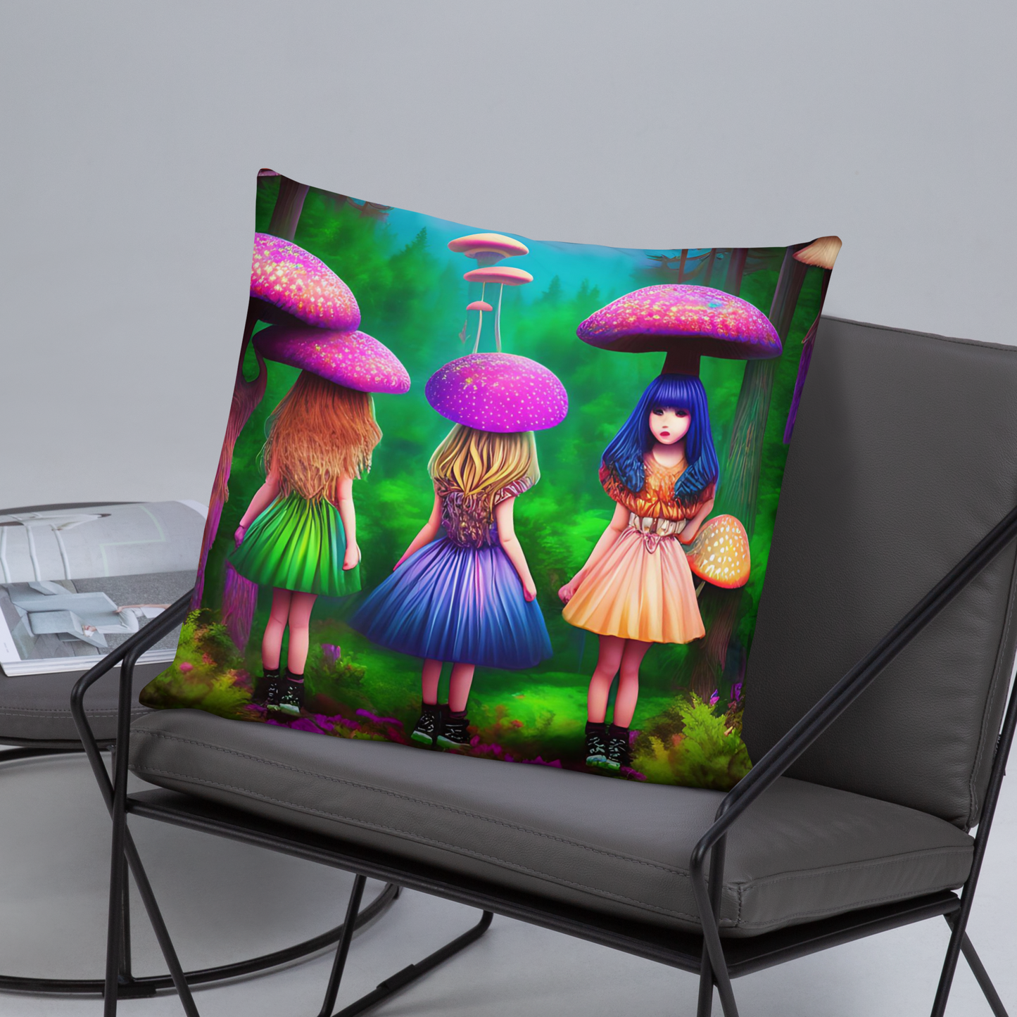 Psychedelic Forest Friends Basic Pillow by laurameghan