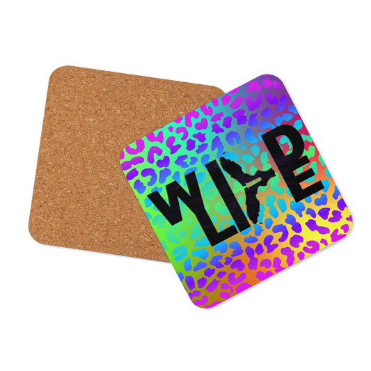 Florida Wildlife Logo in Black Rainbow Animal Print Cork-back coaster by Crystalyn