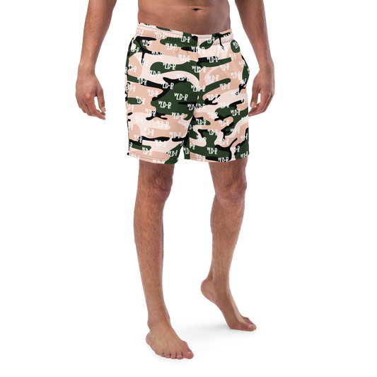 Florida Wildlife Logo in White Peach Camo Swim Trunks by Crystalyn